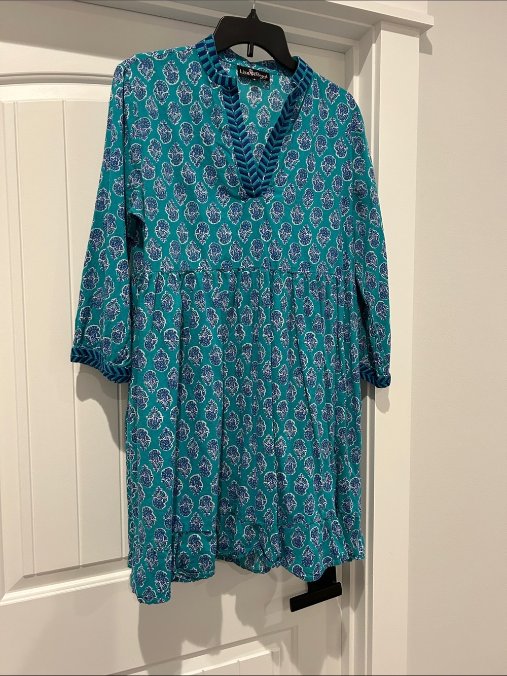 Liza ByrdTeal & Blue Printed V-Neck Tunic Dress
